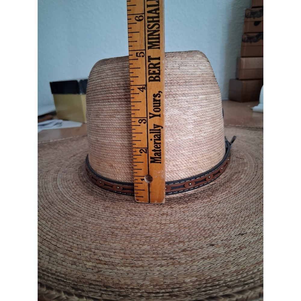 ARIAT Western Men's Fired Palm Leaf Straw Western Cowboy Hat Sun Protection Farm - Picture 13 of 16